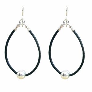 Black Leather & Sterling Silver Dangle Earrings